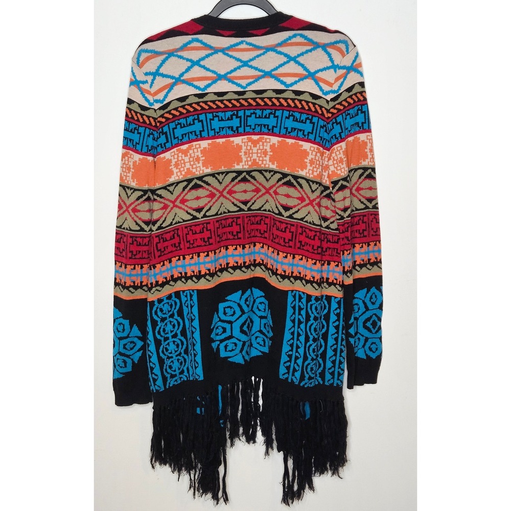 Hale Bob Aztec Western Tribal Open Cardigan Fringe Geometric Multicolor Knit M - Picture 4 of 4